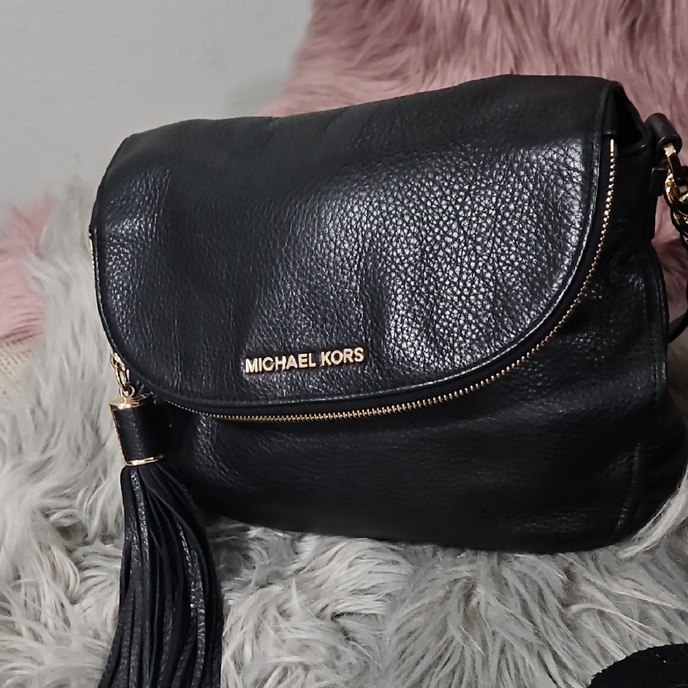 Michael Kors Black Leather Crossbody Bag with Tassel